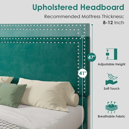 Vista 53 de VECELO Base de cama de plataforma de tamaño individual con cabecera tapizada de altura ajustable, base de colchón moderna, soporte de listones