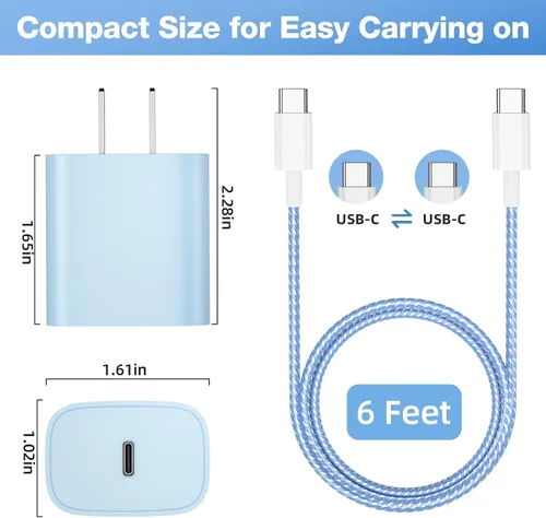 Vista 6 de para iPhone 16 15 Cargador de Carga Rápida [4 Pack] Cargador de Pared USB C de 20W con Cable de Carga USB C de 6 Pies para iPhone 16 15 Pro Max/15