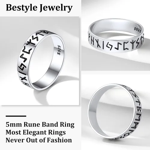 Vista 2 de Bestyle Anillo vikingo nórdico de plata de ley para hombres y mujeres, anillo de dedo índice de pulgar, joyería nórdica vikinga, regalo