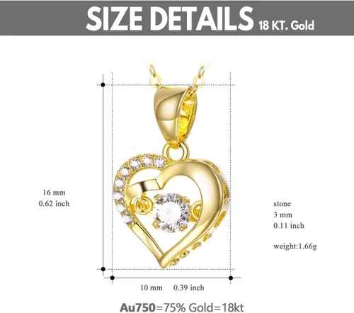 Vista 3 de SISGEM Collar de corazón de oro de 18 quilates, collar con colgante de corazón de doble amor de oro real para mujer, 18 pulgadas