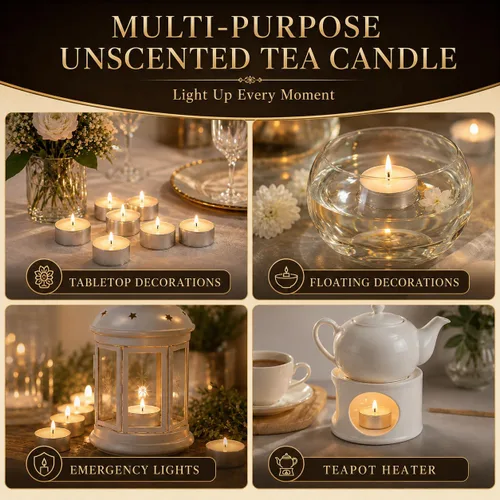 Vista 8 de Tealight Candles - Velas de té sin perfume, mini velas votivas con mecha de algodón para decorar el hogar, piscina, shabat, boda, emergencias, Blanco
