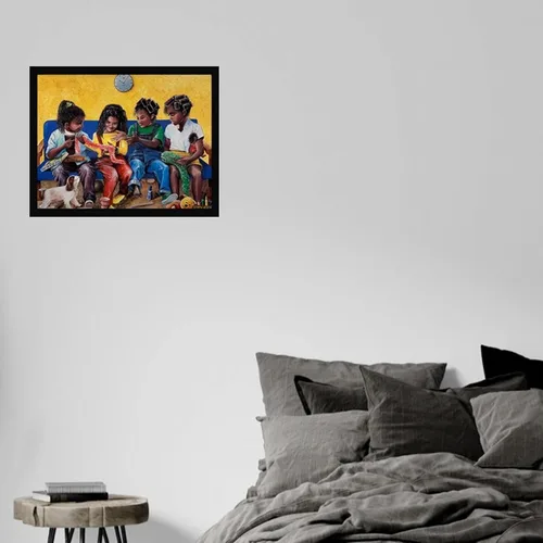 Vista 5 de Póster enmarcado para decoración de pared de niños afroamericanos, obra de arte familiar negra, 22 x 28 pulgadas (lienzo como texturizado)