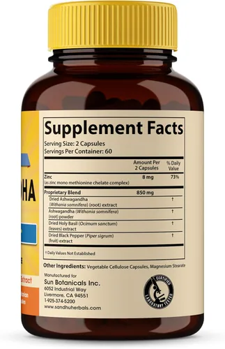 Vista 4 de SANDHUHERBALS Ashwagandha orgánica 4 en 1 con zinc y curcumina de cúrcuma orgánica con extracto de pimienta negra bioperina Apoya el sistema