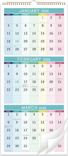 Vista 10 de Calendario de pared 2026, calendario de pared de 3 meses (plegado en un mes), enero de 2026 a diciembre de 2026, 11.25 x 26 pulgadas, calendario