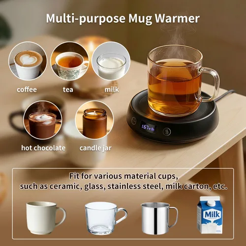 Vista 6 de Juego de calentador de tazas y tazas de café, calentador eléctrico de tazas para escritorio, placa calentadora de velas con temporizador de inicio