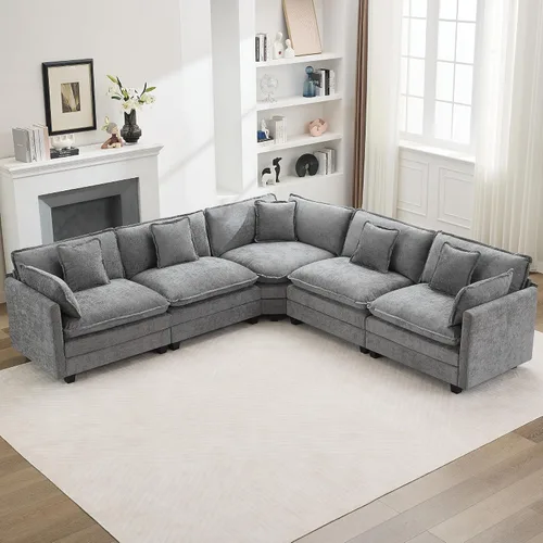 Vista 57 de Sofá modular en forma de nube de 113 pulgadas, sofás de asiento profundo de gran tamaño para sala de estar, sofá modular tapizado de chenilla