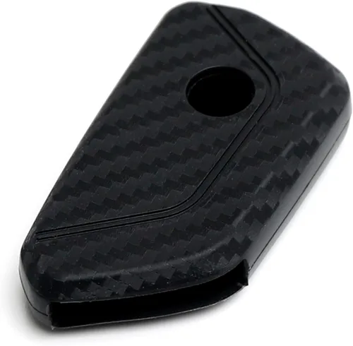Vista 7 de iJDMTOY Funda para llavero de silicona suave con patrón de fibra de carbono negra con rayas rojas compatible con Volkswagen MK8 Golf/GTI ID 4, Skoda