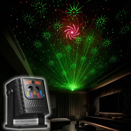 Vista 9 de Luces de fiesta de discoteca 3 en 1, luz estroboscópica LED DJ Rave, proyector de luz de escenario con control remoto activado por sonido, luces