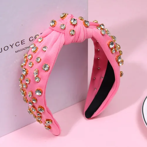 Vista 5 de Diadema anudada de cristal para mujer, diadema con nudo superior ancha, diadema de moda para mujer, accesorios para el cabello (rosa)