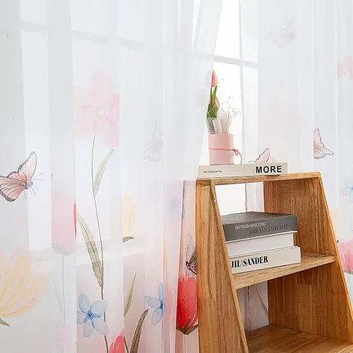 Vista 8 de youleyar Cortinas traslúcidas florales para sala de estar, 2 paneles de 54 pulgadas de largo, cortinas semitransparentes blancas con estampado