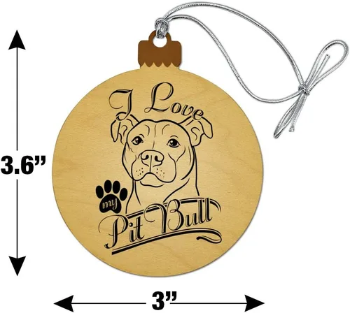 Vista 6 de GRAPHICS & MORE Adorno navideño de madera para árbol de Navidad con texto en inglés "I Love My Pit Bull