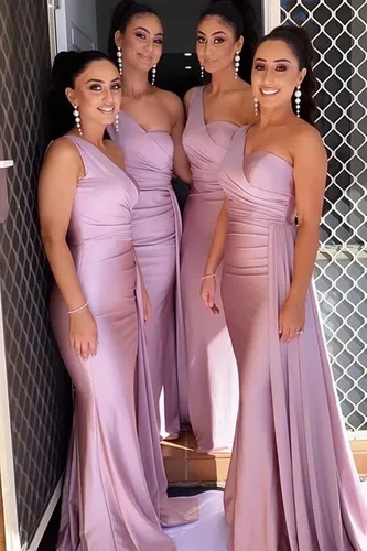 Vista 6 de One Shoulder Mermaid Prom Dresses for Women Long Satin with Train Formal Evening Party Gowns 2022