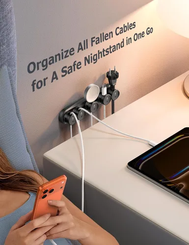 Vista 8 de Organizador magnético 5 en 1 para cables JOYROOM [pista deslizante ajustable] para debajo del escritorio, organizador de cables adhesivos