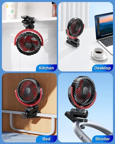 Vista 8 de Ventilador con clip de batería para visera de automóvil Asiento Rojo
