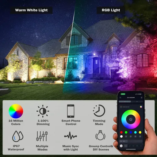 Vista 3 de Luces para exteriores, focos de 15 W para exteriores con enchufe de EE. UU. y control remoto, focos de paisaje de control de aplicación de 12 V 2
