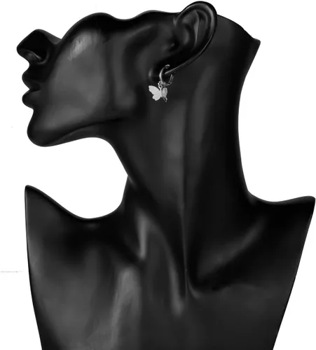 Vista 2 de Juego de collar de mariposa y pendientes de cadena con colgante de aro para mujer y niña