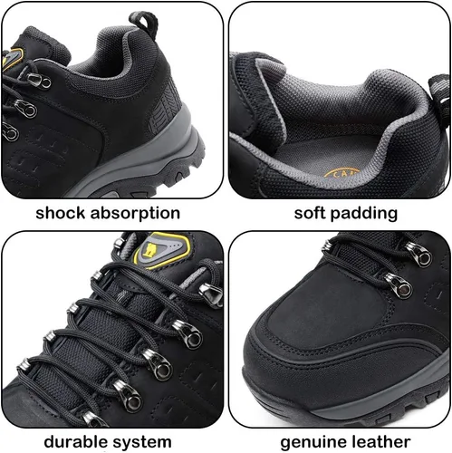 Vista 6 de CAMEL CROWN Zapatos de senderismo para hombre, botas de corte bajo, zapatos de cuero para caminar al aire libre, senderismo, entrenamiento, trabajo