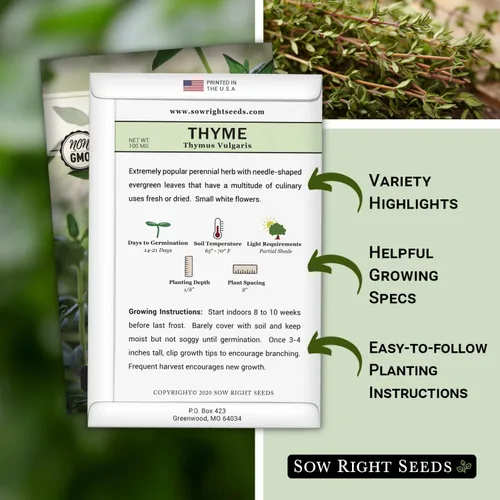 Vista 2 de Sow Right Seeds - Semilla de tomillo para plantar - Paquete de reliquia sin OMG con instrucciones para plantar fácilmente tu jardín de hierbas