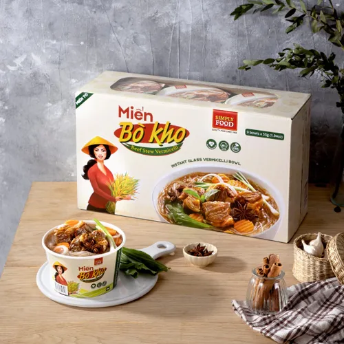 Vista 7 de SIMPLY FOOD Fideos instantáneos de vidrio para estofado de carne vietnamita (Miến Bò Kho Tô) – 9 tazones/1.94 oz cada uno – Deliciosos fideos
