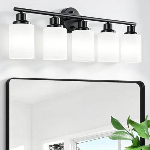 Vista 50 de Paquete de 2 luces de tocador de 1 luz, lámpara de baño de níquel cepillado con pantalla de vidrio blanco lechoso texturizado, accesorio