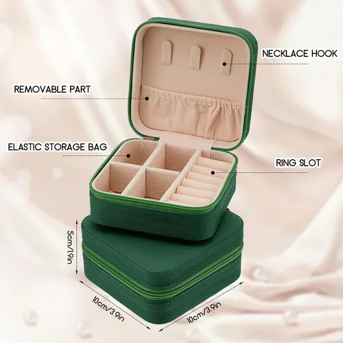 Vista 2 de Taiyin Caja de joyería de viaje Organizador de viaje Pequeño joyero Caja de regalo de dama de honor Mini caja organizadora de almacenamiento (verde)