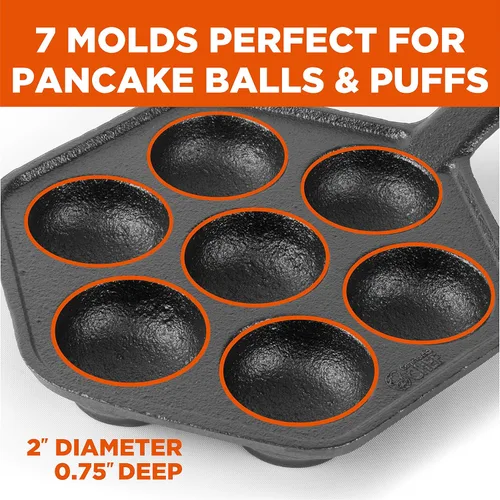 Vista 3 de Sartén de hierro fundido para panqueques daneses aebleskiver de Commercial CHEF, Utensilio de cocina de hierro fundido presazonado para bolitas