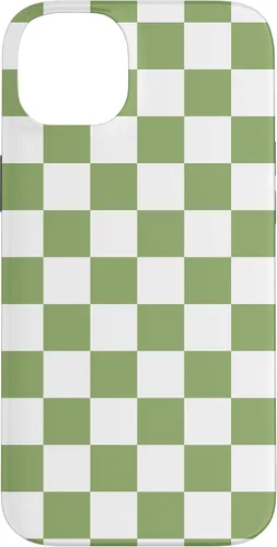 Vista 15 de Funda clásica a cuadros para iPhone 13 Pro Max, color verde salvia y blanco