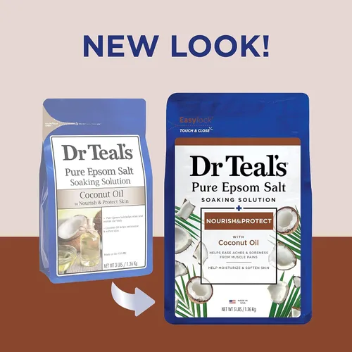 Vista 2 de Dr Teal's Remoja con sal de Epsom pura, nutre y protege con aceite de coco, 3 libras (paquete de 2)