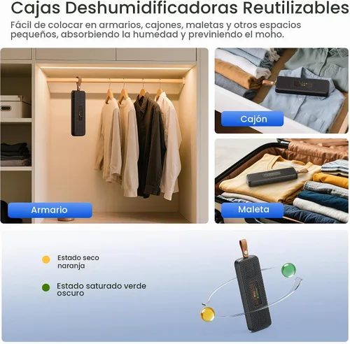 Vista 7 de Deshumidificadores para baño con bolsa absorbente de humedad reutilizable, tanque de agua de 68 onzas, deshumidificador silencioso portátil