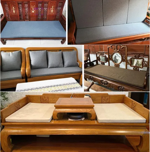Vista 7 de Elegante cojín de banco de color sólido con lazos, cojín antideslizante para banco de interiores y exteriores, cojín de muebles de patio, cojín