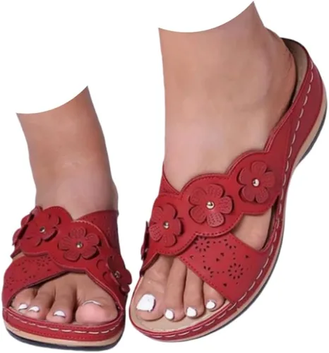 Vista 15 de Chanclas para mujer 2026, soporte de arco de flores, sandalias ortopédicas sin cordones con puntera abierta, bucle ajustable, sandalias de cuña