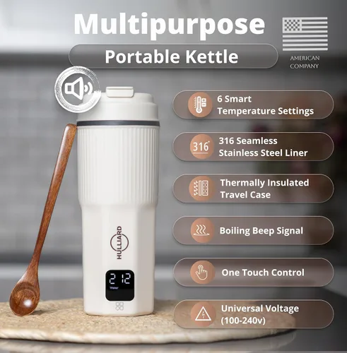 Vista 3 de Hervidor Eléctrico de Viaje - Acero Inoxidable 316, Hervidor de Té Portátil y Calentador de Agua, Hervidor de Agua Portátil de 450ml, 6 Ajustes