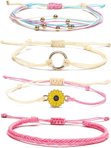 Vista 17 de Brazaletes impermeables de cuerda, para verano, con ola, brazalete para amistad, hecho a mano, para niña A-16 pulseras de cuerda