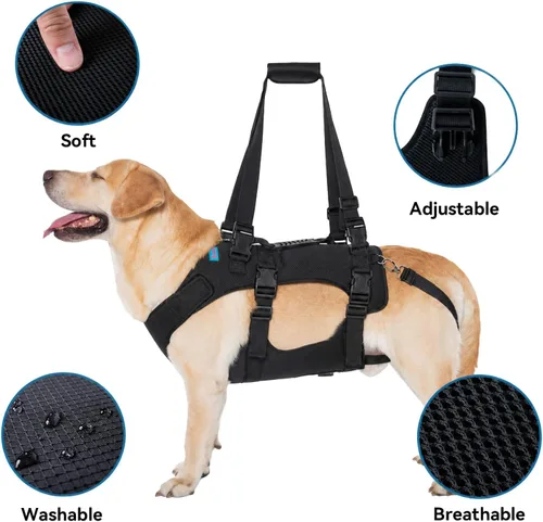Vista 7 de Arnés de elevación para perros, chaleco de elevación de rehabilitación para perros, correa de apoyo y recuperación, correas de elevación ajustables