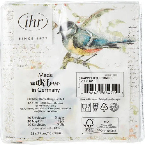 Vista 4 de Boston International C811100 IHR - Servilletas de papel para bebidas de cóctel, 5 x 5 pulgadas, Happy Little Titmice