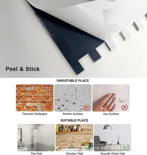 Vista 5 de Azulejo contra salpicaduras de 10 hojas, azulejos de metal mixto de PVC para cocina (mármol blanco + dorado 2, 10)