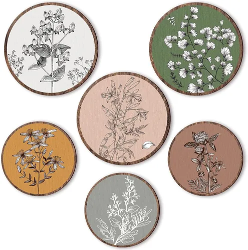 Vista 7 de Barydat 6 Piezas Arte de Pared Boho de Plantas de Madera Decoración de Pared Boho Granja Rústica Colgante de Pared Bohemia para Dormitorio Sala