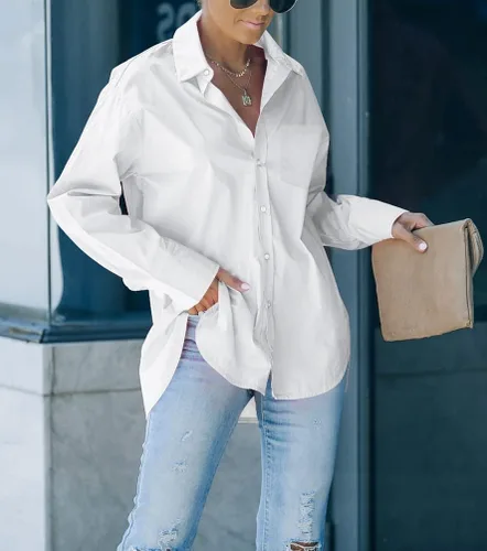 Vista 3 de Blusas de manga larga con botones para mujer, estilo casual, holgadas, tallas grandes