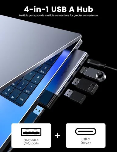 Vista 2 de MOGOOD Concentrador USB, 4 puertos USB 3.0 Hub multipuerto USB [carga no compatible], adaptador de puerto múltiple para laptop, PC con Windows, Mac