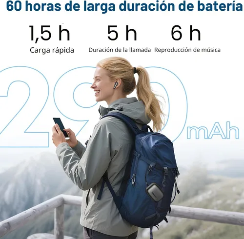 Vista 5 de kurdene Auriculares Inalámbricos Bluetooth 5.4 Auriculares 60H Tiempo de Reproducción Graves Profundos Estéreo Auriculares con Micrófono Cómodos