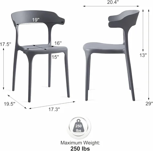 Vista 9 de Juego de sillas de comedor apilables modernas, sin ensamblaje, silla de plástico, silla de patio, adecuada para cafés y restaurantes interiores