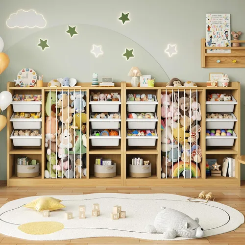Vista 2 de ONBRILL Organizador de almacenamiento de juguetes con 6 contenedores de plástico extraíbles, almacenamiento de animales de peluche para niños