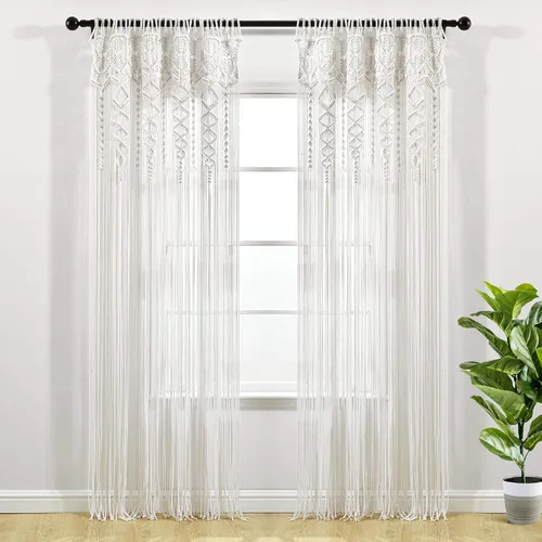 Vista 13 de Lush Decor Panel Individual de Cortina de Ventana de Algodón Texturizado Macramé Boho 40" An x 84" L Rubor - Cortinas de Macramé para Ventanas