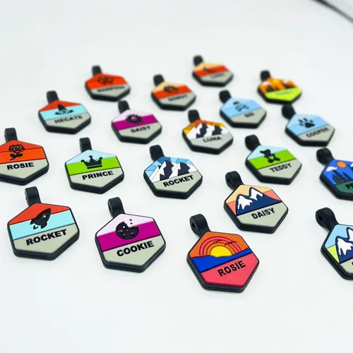 Vista 3 de Placa de identificación silenciosa personalizada con 5 líneas de identificación de mascotas de silicona duradera y grabada profundamente, diseño