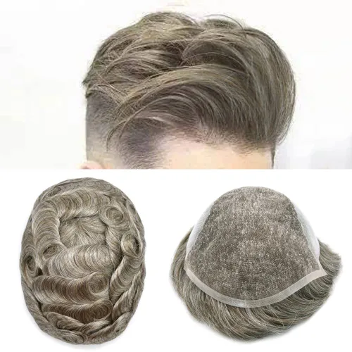 Vista 30 de Mens Toupee Swiss Lace Mens Hair Piece Sistema de reemplazo de cabello para hombres Toupee para hombres Cabello humano nudo blanqueado protesis