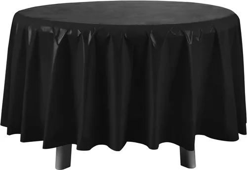 Vista 5 de Eleclassi Negro Paquete de 12 Manteles Redondos de Plástico Desechables Premium - Manteles de Mesa de Plástico Redondos de 84 Pulgadas para Fiestas