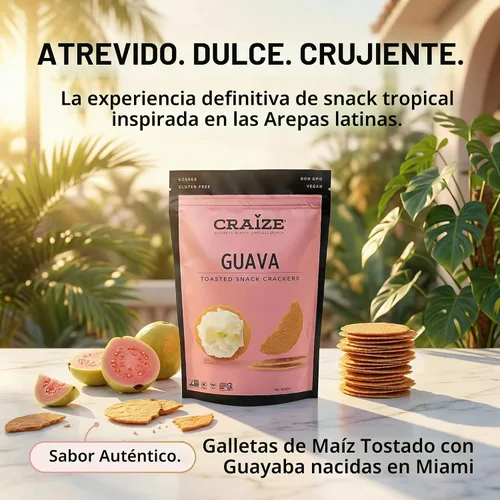 Vista 3 de Craize Guava Crisps Galletas de maíz tostadas sin gluten, veganas, kosher, paquete de 6, 4 onzas cada una
