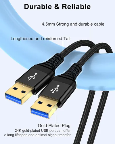 Vista 4 de Cable USB a USB de 6 pies, macho a macho, cable USB A a USB A para discos duros WD, PC, Mac, laptop, PS4, Xbox, USB 3.0 tipo A, impresora, cable