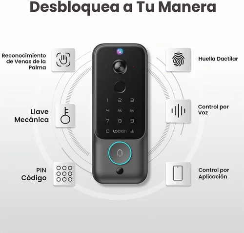 Vista 3 de Lockin Veno Plus, cerradura inteligente todo en uno para puerta delantera, baterías duales
