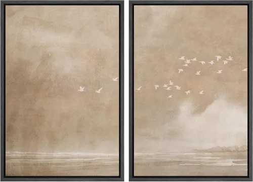 Vista 37 de Ashbrook - Set de arte de pared en lienzo enmarcado, tonos orgánicos de la tierra en beige y marrón con ilustraciones de trazos circulares, arte